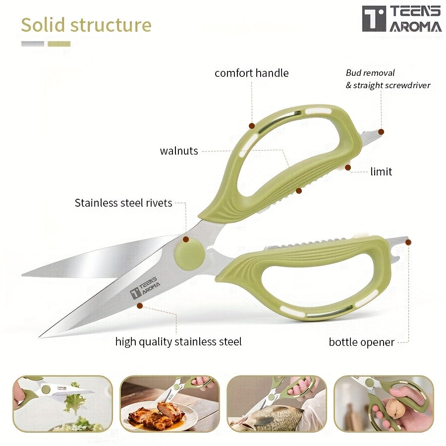 Multi-functional Heavy-Duty Stainless Steel Kitchen Scissors, Featuring Flexible Handles and Extra-thick Sharp Blades, Designed for Cutting Chicken Bones\u002Fmeat and Vegetables. Ideal for Home Use, Sewing Fabric, Office, School, and as a Versatile Paper