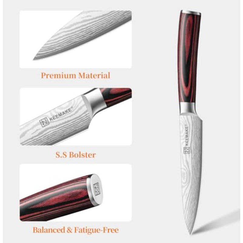 Kitchen Utility Knife 5 Inch Chef Knife Ultra Sharp High Carbon Stainless Steel Tomato Knife for Fruit and Vegetable Cutting with Ergonomic Handle Paring Knife for Kitchen