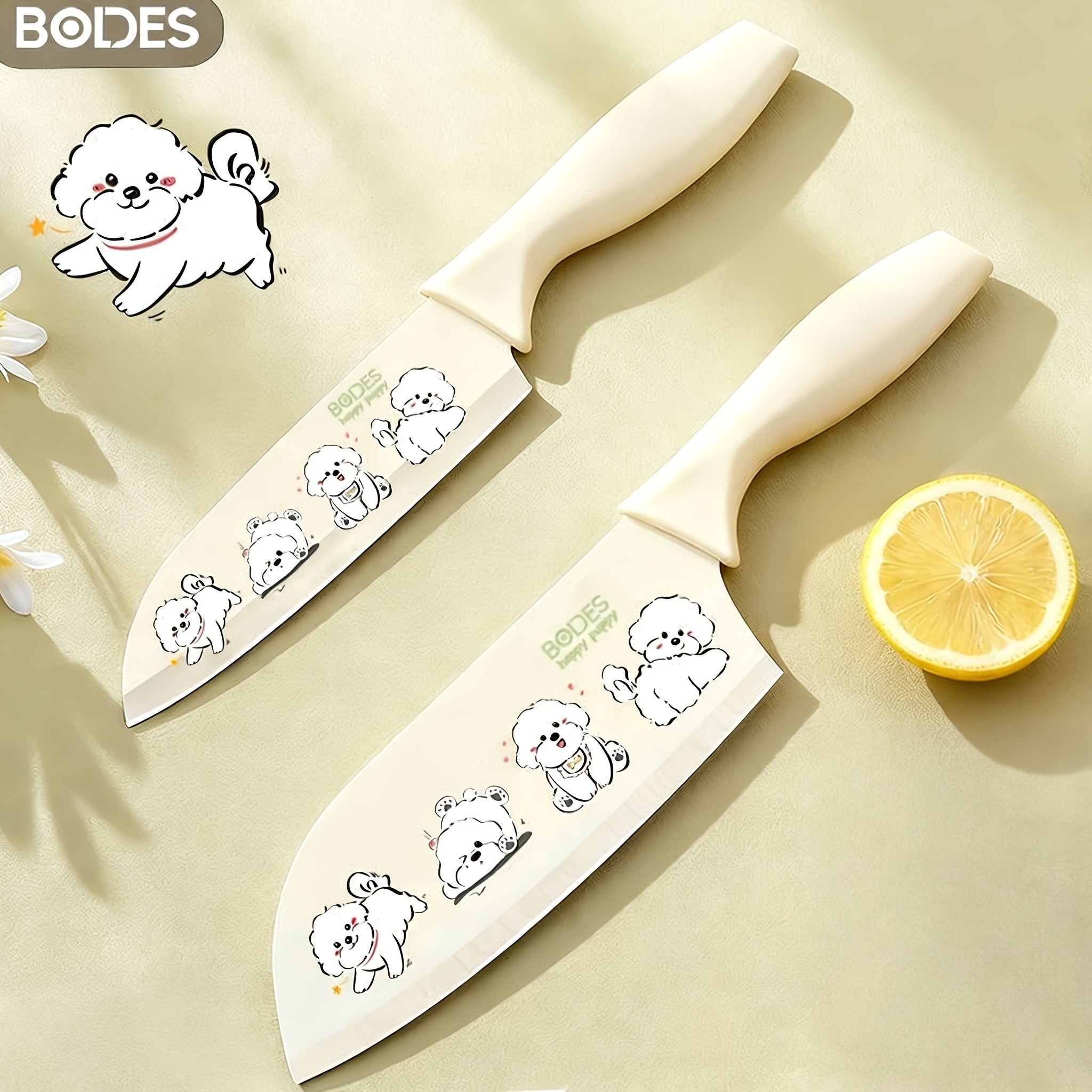 A Cute Bear-Patterned Kitchen Knife Set with One Or Two Pieces - Includes a Fruit And Vegetable Knife with a Safety Sheath, Perfect for Home Cooking with Adorable Pet Prints