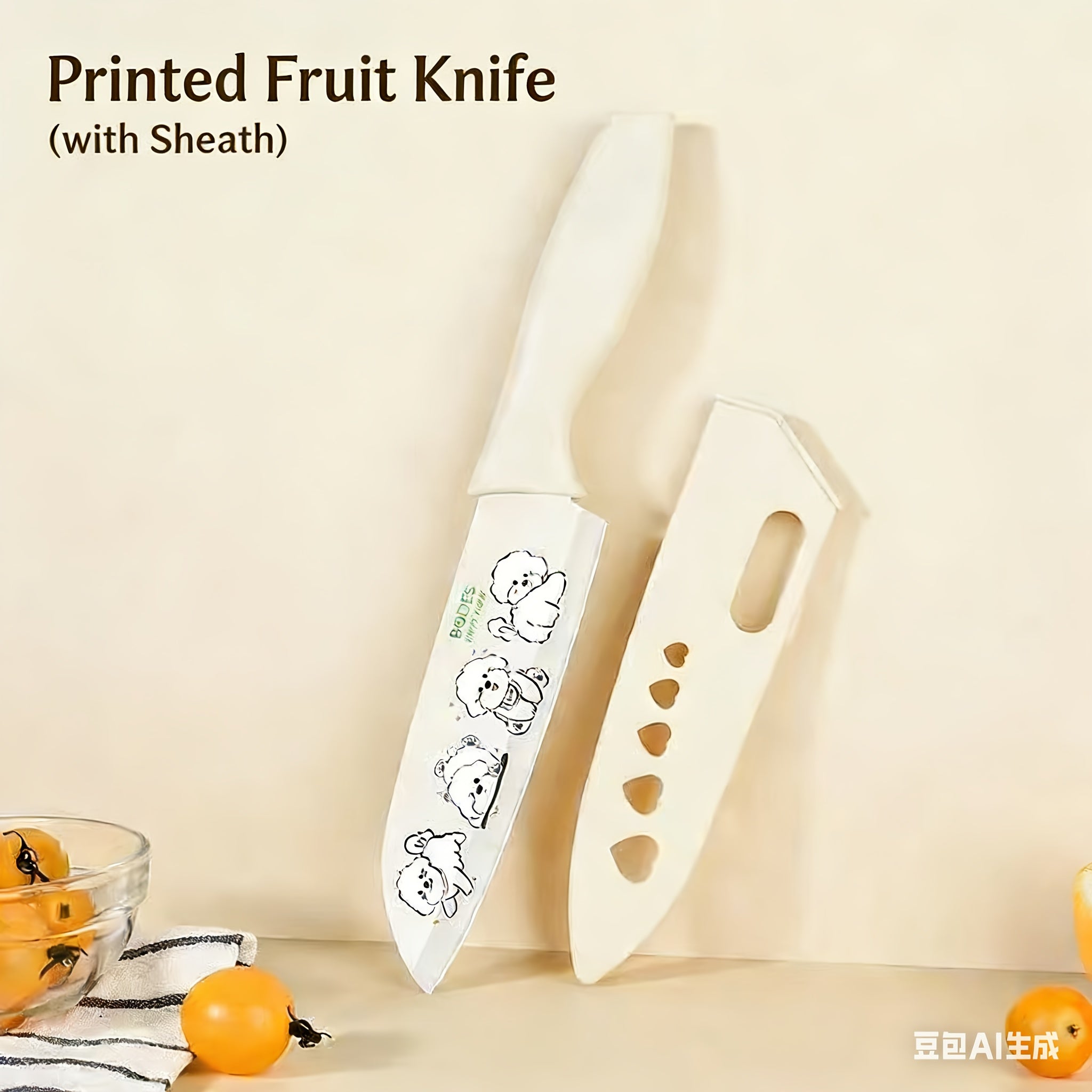 A Cute Bear-Patterned Kitchen Knife Set with One Or Two Pieces - Includes a Fruit And Vegetable Knife with a Safety Sheath, Perfect for Home Cooking with Adorable Pet Prints