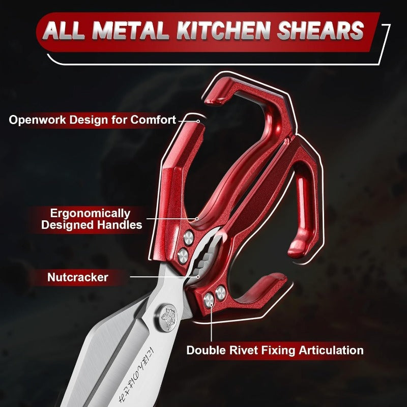 Dream Reach Heavy Duty Kitchen Shears Set with Ergonomic Handle & Serrated Blades - Professional Poultry, Meat, Seafood & Bone Cutting Scissors with Locking Mechanism, Safety Lock, Dishwasher Safe - Ideal for Home & Commercial Kitchens (Gift Box Inc