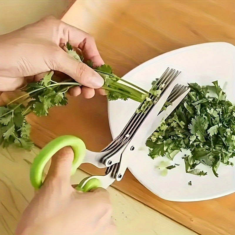 1\u002F2pcs 5-Layer Stainless Steel Kitchen Scissors - Multifunctional Onion And Herb Chopper, Suitable for Grilling And Indoor Use, Durable, -Safe Stainless Steel Blades, Ergonomic Handle