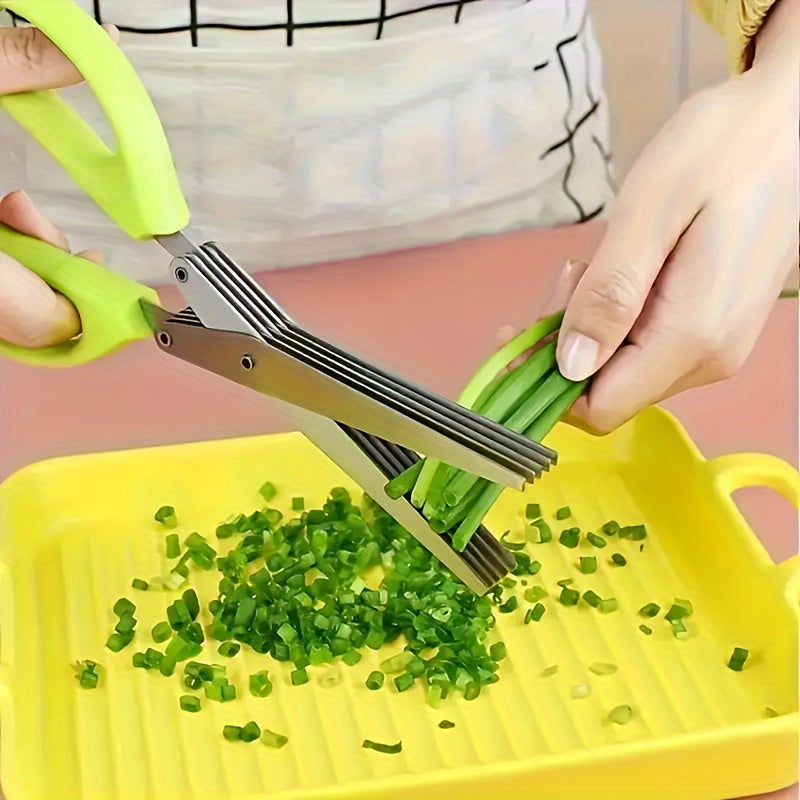 1\u002F2pcs 5-Layer Stainless Steel Kitchen Scissors - Multifunctional Onion And Herb Chopper, Suitable for Grilling And Indoor Use, Durable, -Safe Stainless Steel Blades, Ergonomic Handle