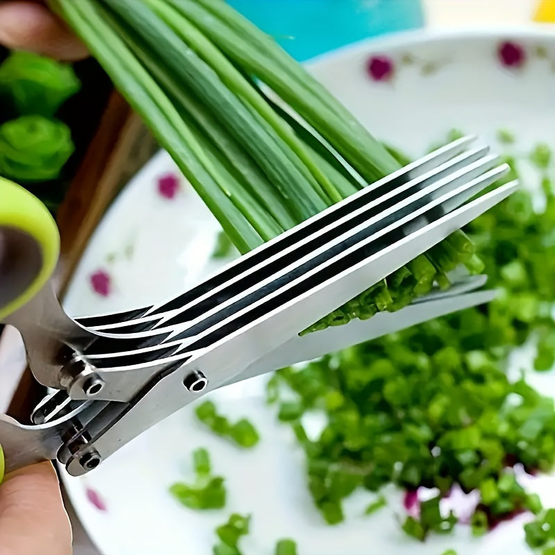 1\u002F2pcs 5-Layer Stainless Steel Kitchen Scissors - Multifunctional Onion And Herb Chopper, Suitable for Grilling And Indoor Use, Durable, -Safe Stainless Steel Blades, Ergonomic Handle