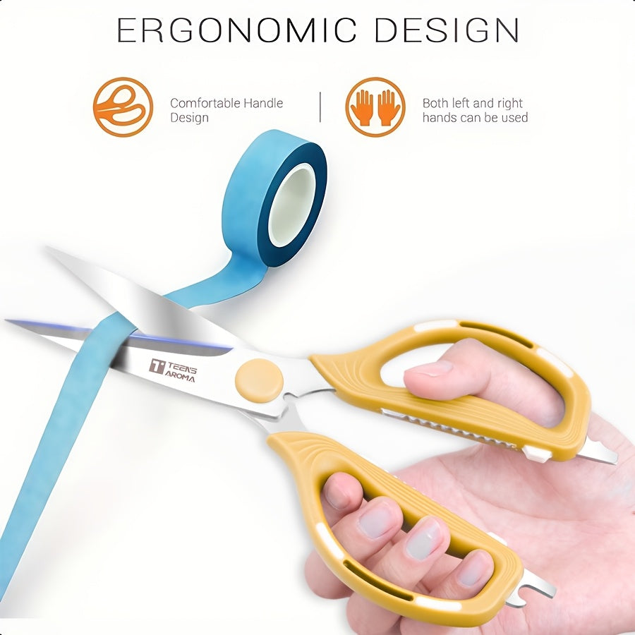 Multi-Functional Kitchen Scissors | Heavy-Duty, Non-Slip Grip, Dishwasher Safe, Stainless Steel, Ambidextrous, Yellow