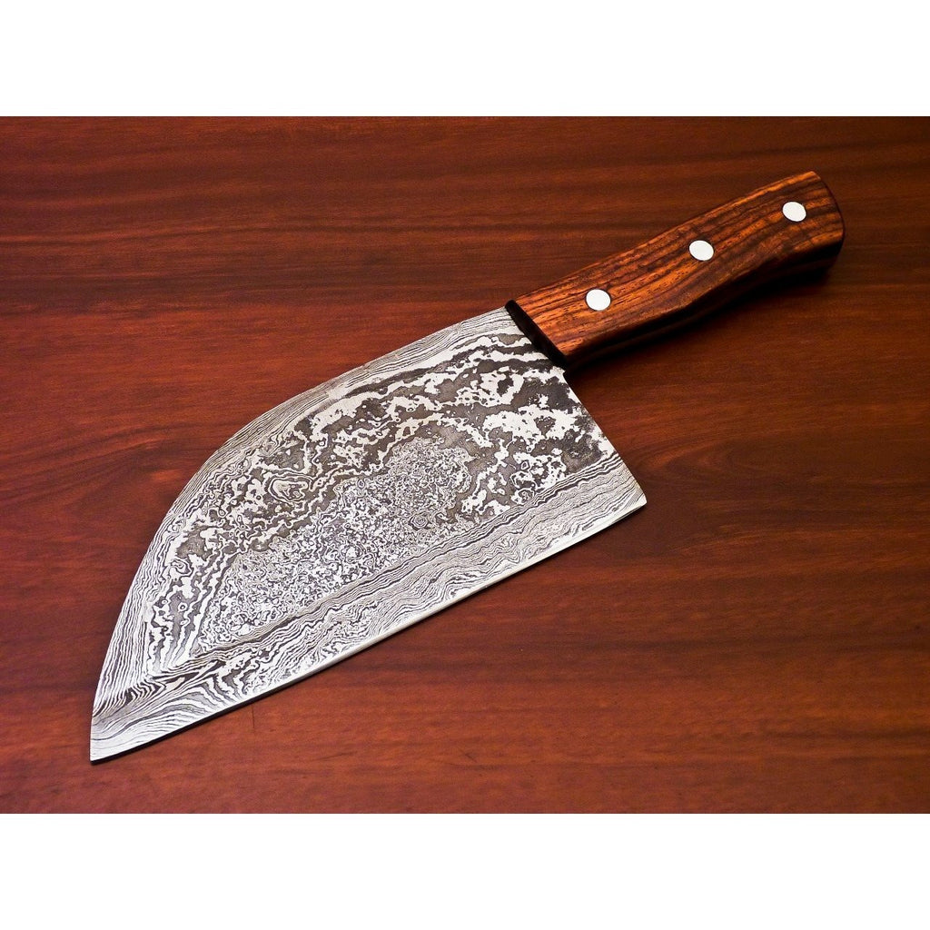 12 inch Damascus Steel Cleaver Chef knife bone chopper Wood Handle Best knife for Kitchen use With leather Cover