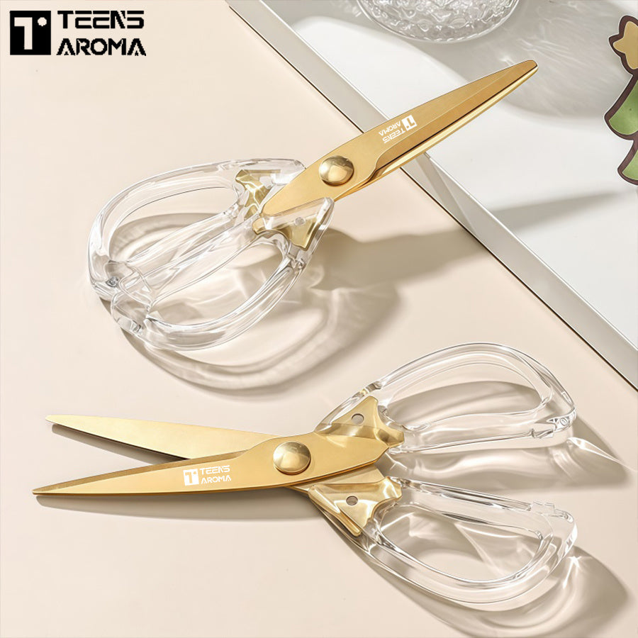 2pcs Heavy-duty Sharp Scissors - Transparent Handle, Golden Stainless Steel Blade - Ideal Choice for Kitchen, Office, Crafts, Sewing - Perfect Gift for Friends