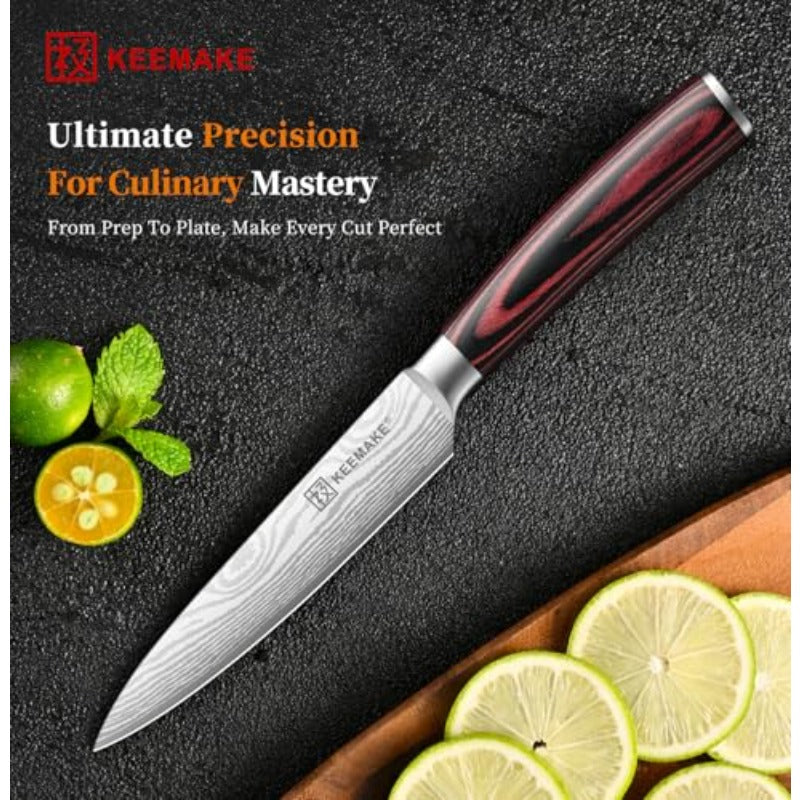 Kitchen Utility Knife 5 Inch Chef Knife Ultra Sharp High Carbon Stainless Steel Tomato Knife for Fruit and Vegetable Cutting with Ergonomic Handle Paring Knife for Kitchen