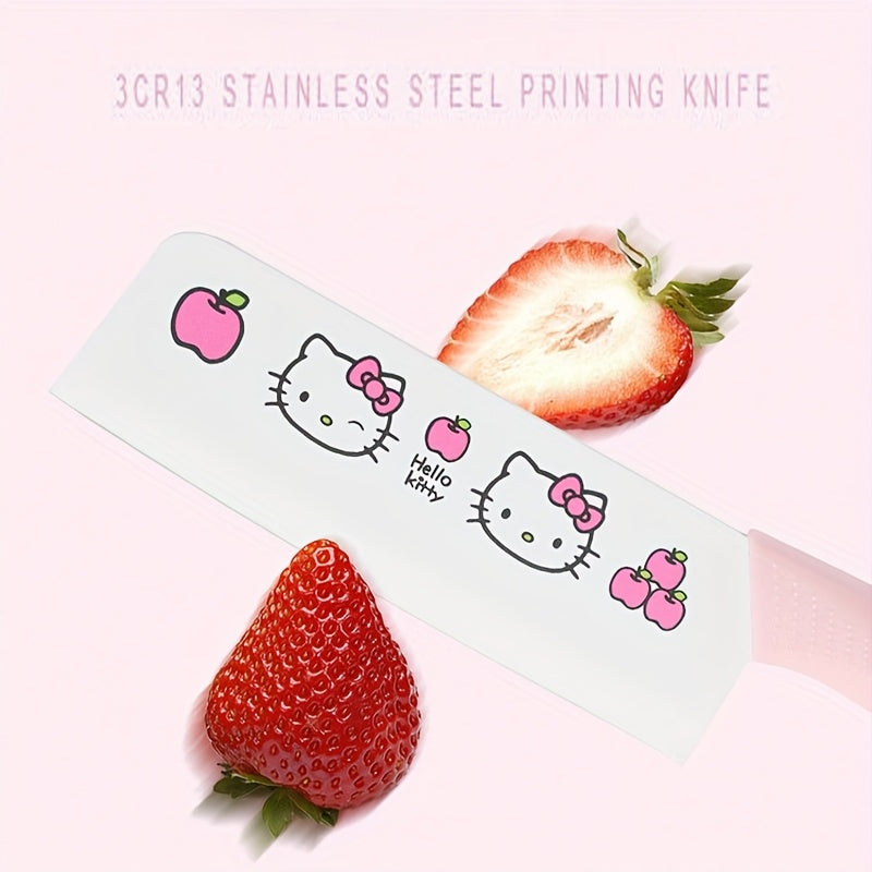 5pcs Hello Kitty Kitchen Knife Set, Pink\u002FBlue Ceramic-Style Fruit Knife Set, Sanrio Fruit Knife, High Carbon Stainless Steel Blades, Stainless Steel Knife Block Set With Precise Scissors, Peeler, For Cooking, Meat Cutting, Gifting