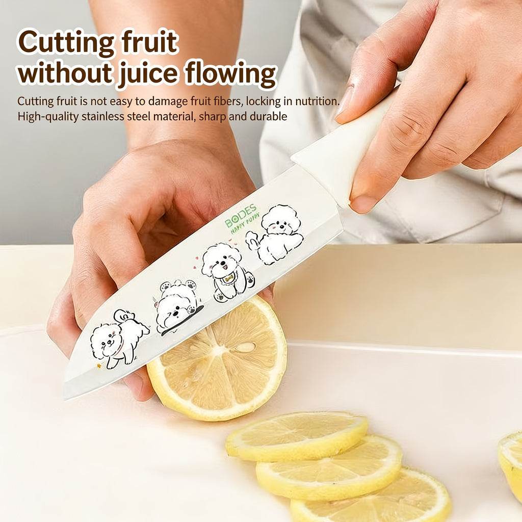 A Cute Bear-Patterned Kitchen Knife Set with One Or Two Pieces - Includes a Fruit And Vegetable Knife with a Safety Sheath, Perfect for Home Cooking with Adorable Pet Prints