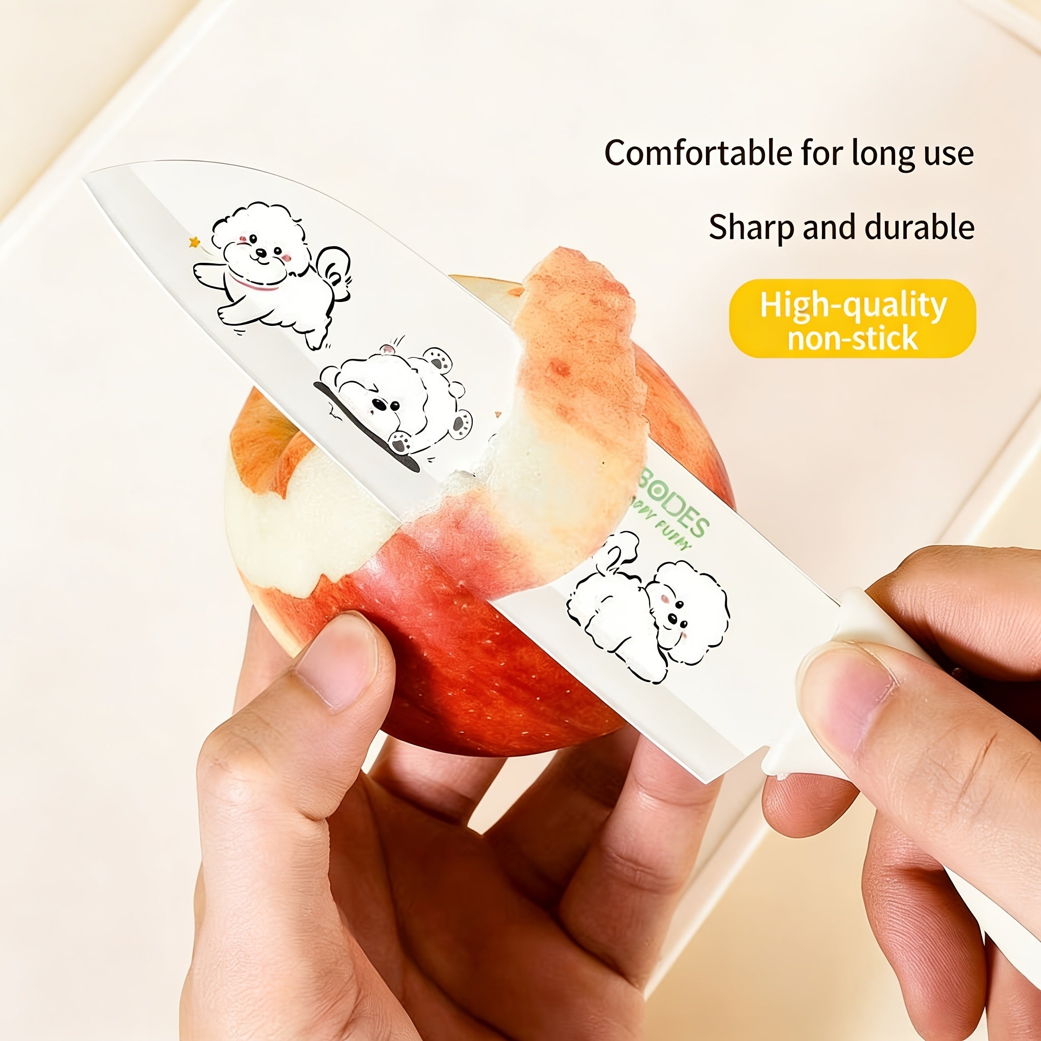 A Cute Bear-Patterned Kitchen Knife Set with One Or Two Pieces - Includes a Fruit And Vegetable Knife with a Safety Sheath, Perfect for Home Cooking with Adorable Pet Prints