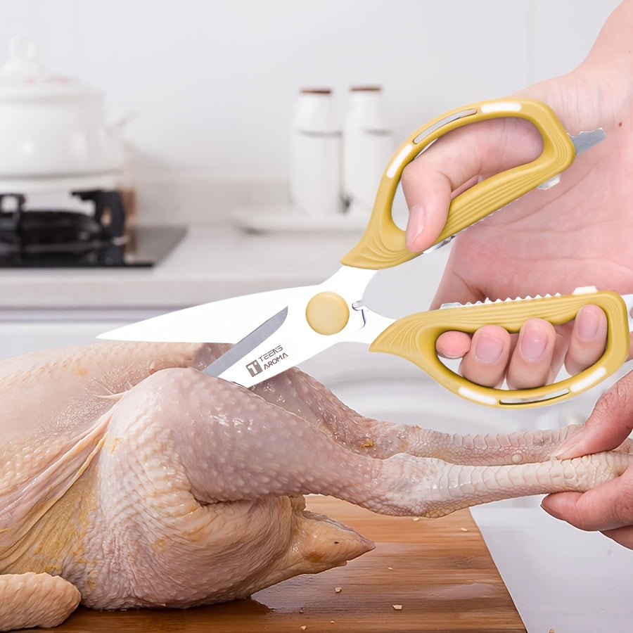 Multi-Functional Kitchen Scissors | Heavy-Duty, Non-Slip Grip, Dishwasher Safe, Stainless Steel, Ambidextrous, Yellow