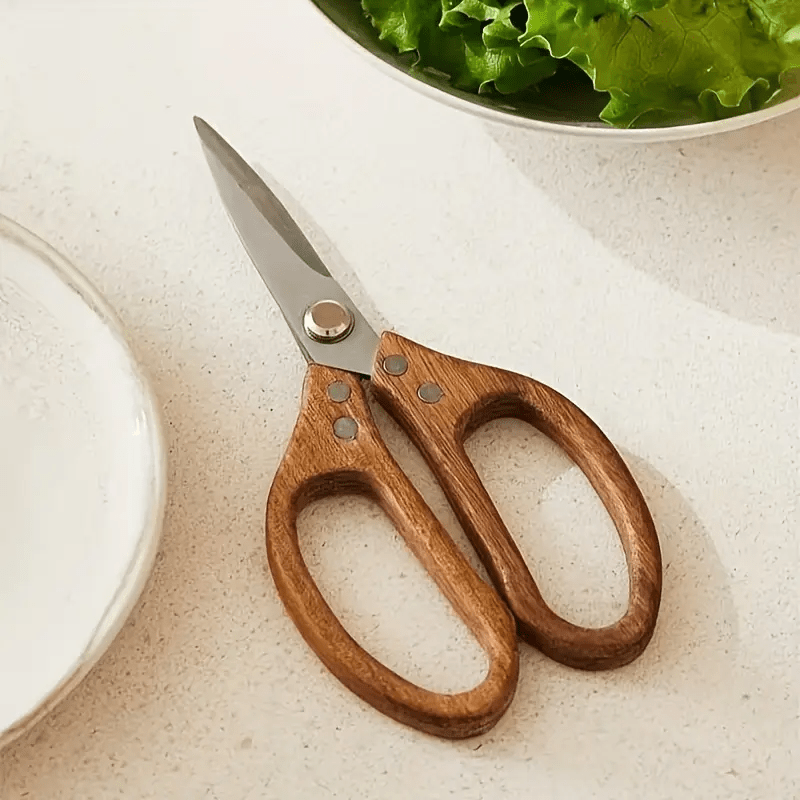 New high-quality stainless steel kitchen scissors with comfortable Acacia wood handles - 3.0mm thick, durable ergonomic design, suitable for cutting meat, poultry and daily use