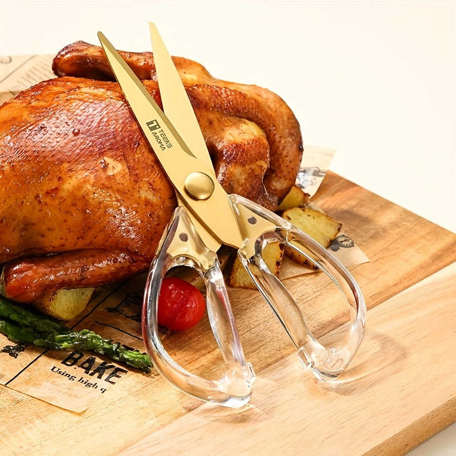 2pcs Heavy-duty Sharp Scissors - Transparent Handle, Golden Stainless Steel Blade - Ideal Choice for Kitchen, Office, Crafts, Sewing - Perfect Gift for Friends