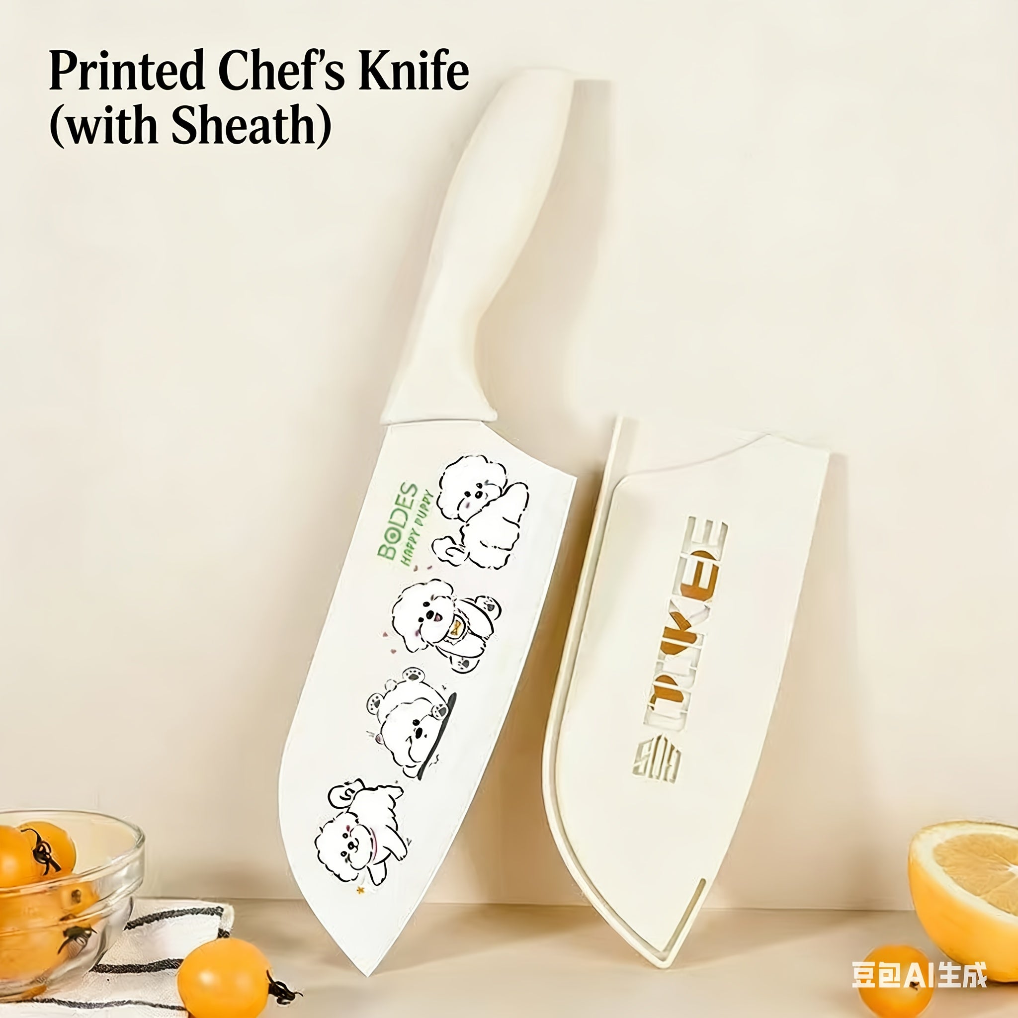 A Cute Bear-Patterned Kitchen Knife Set with One Or Two Pieces - Includes a Fruit And Vegetable Knife with a Safety Sheath, Perfect for Home Cooking with Adorable Pet Prints