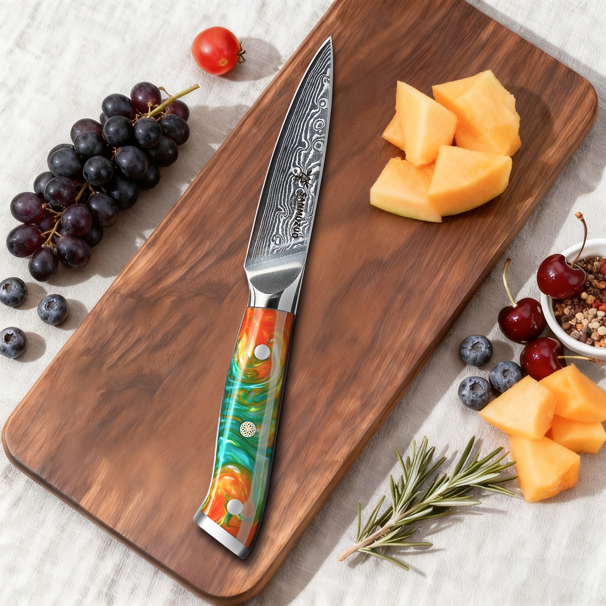 Damascus Steel Paring Knife - Xuan Series - Resin Handle - Kitchen Knife - Christmas - Kitchen Items - Easy Cutting Of Fruits And Vegetables - Super Sharp - High-quality