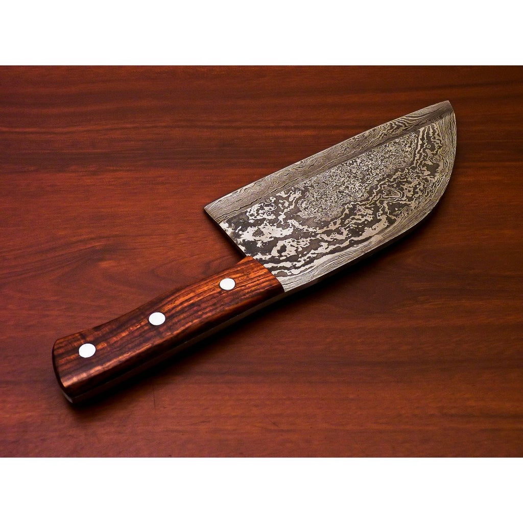 12 inch Damascus Steel Cleaver Chef knife bone chopper Wood Handle Best knife for Kitchen use With leather Cover