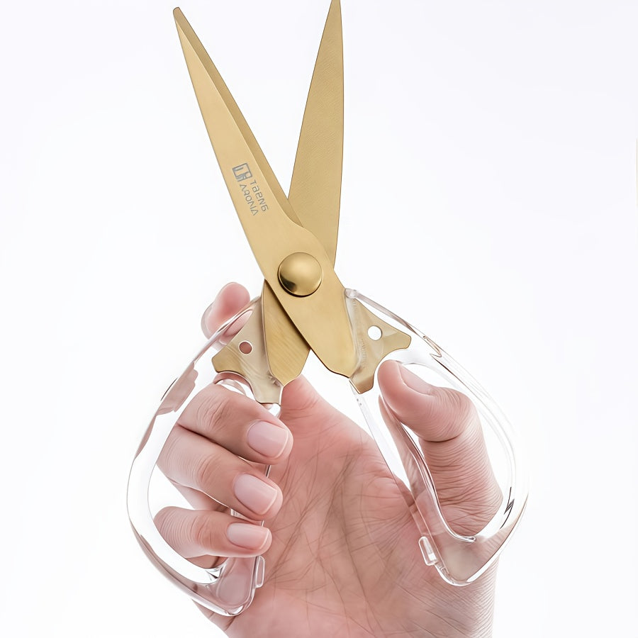 2pcs Heavy-duty Sharp Scissors - Transparent Handle, Golden Stainless Steel Blade - Ideal Choice for Kitchen, Office, Crafts, Sewing - Perfect Gift for Friends