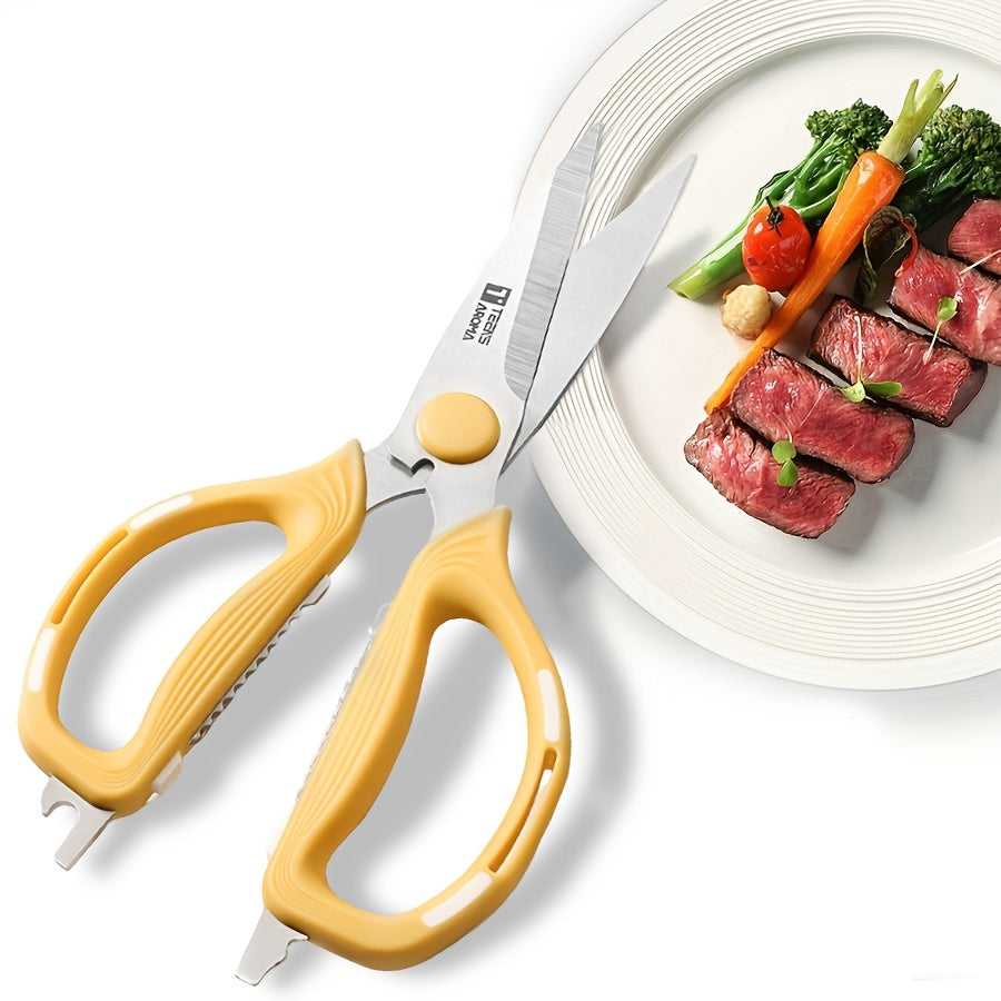Multi-Functional Kitchen Scissors | Heavy-Duty, Non-Slip Grip, Dishwasher Safe, Stainless Steel, Ambidextrous, Yellow