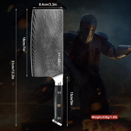 1pc 67-storey Forged Chinese Kitchen Knife In Damascus Steel, G10 Handle, Suitable for Outdoor Cooking In The Kitchen, with A Sheath