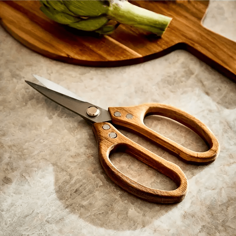 New high-quality stainless steel kitchen scissors with comfortable Acacia wood handles - 3.0mm thick, durable ergonomic design, suitable for cutting meat, poultry and daily use