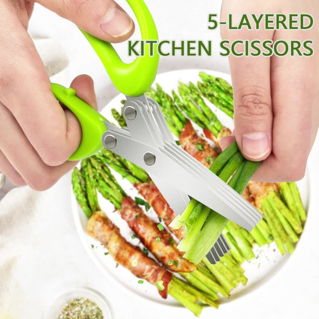 1\u002F2pcs 5-Layer Stainless Steel Kitchen Scissors - Multifunctional Onion And Herb Chopper, Suitable for Grilling And Indoor Use, Durable, -Safe Stainless Steel Blades, Ergonomic Handle