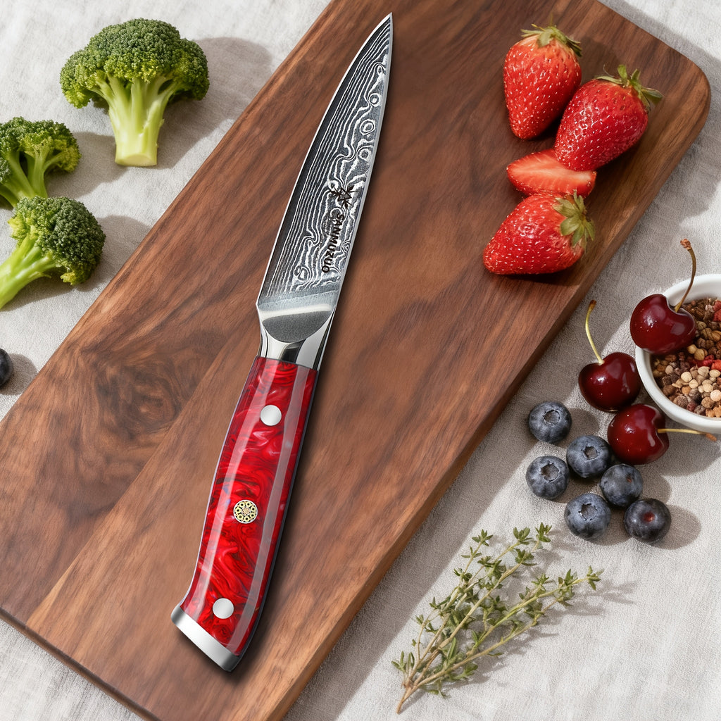 Damascus Steel Paring Knife - Xuan Series - Resin Handle - Kitchen Knife - Christmas - Kitchen Items - Easy Cutting Of Fruits And Vegetables - Super Sharp - High-quality