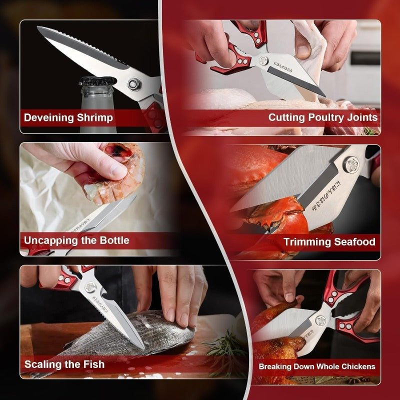 Dream Reach Heavy Duty Kitchen Shears Set with Ergonomic Handle & Serrated Blades - Professional Poultry, Meat, Seafood & Bone Cutting Scissors with Locking Mechanism, Safety Lock, Dishwasher Safe - Ideal for Home & Commercial Kitchens (Gift Box Inc