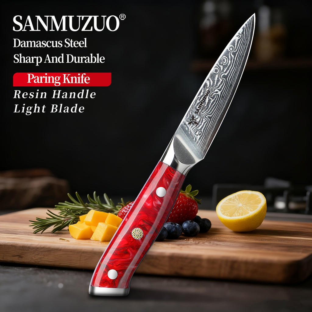 Damascus Steel Paring Knife - Xuan Series - Resin Handle - Kitchen Knife - Christmas - Kitchen Items - Easy Cutting Of Fruits And Vegetables - Super Sharp - High-quality
