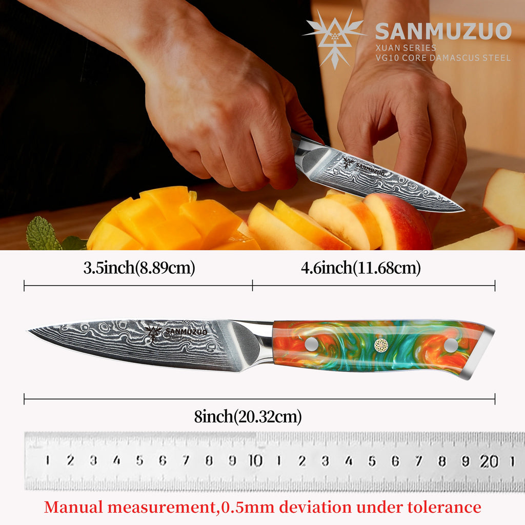 Damascus Steel Paring Knife - Xuan Series - Resin Handle - Kitchen Knife - Christmas - Kitchen Items - Easy Cutting Of Fruits And Vegetables - Super Sharp - High-quality