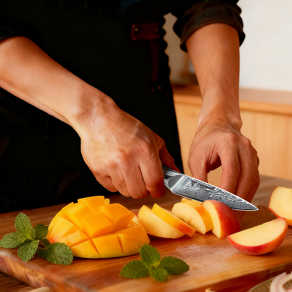 Damascus Steel Paring Knife - Xuan Series - Resin Handle - Kitchen Knife - Christmas - Kitchen Items - Easy Cutting Of Fruits And Vegetables - Super Sharp - High-quality