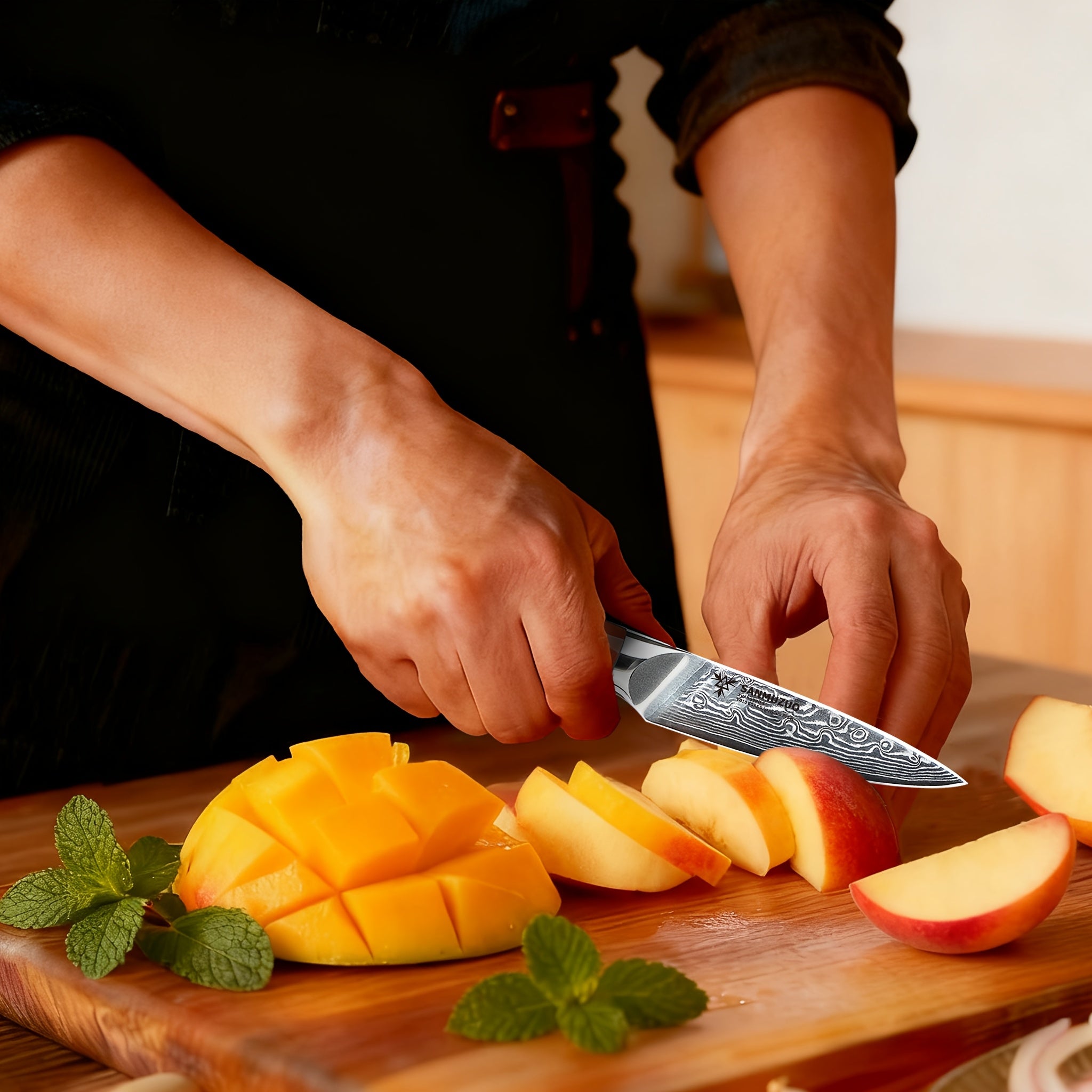 Damascus Steel Paring Knife - Xuan Series - Resin Handle - Kitchen Knife - Christmas - Kitchen Items - Easy Cutting Of Fruits And Vegetables - Super Sharp - High-quality