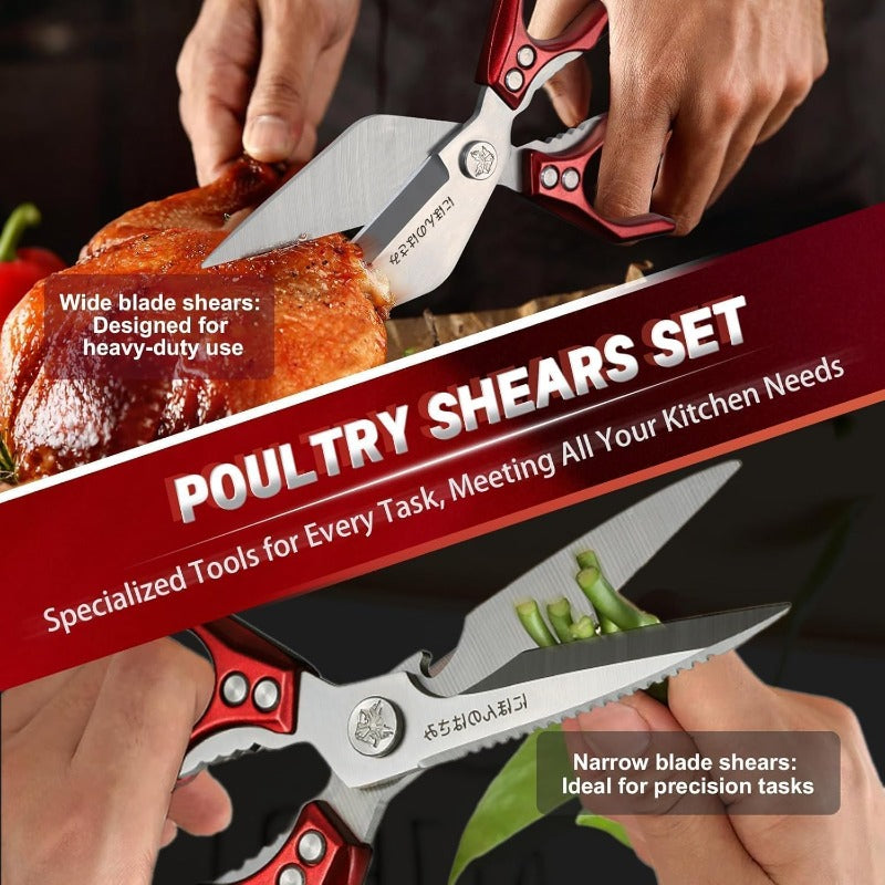 Dream Reach Heavy Duty Kitchen Shears Set with Ergonomic Handle & Serrated Blades - Professional Poultry, Meat, Seafood & Bone Cutting Scissors with Locking Mechanism, Safety Lock, Dishwasher Safe - Ideal for Home & Commercial Kitchens (Gift Box Inc