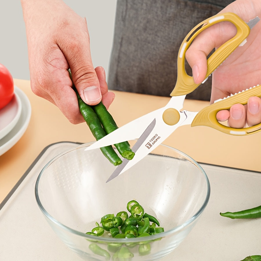 Multi-Functional Kitchen Scissors | Heavy-Duty, Non-Slip Grip, Dishwasher Safe, Stainless Steel, Ambidextrous, Yellow