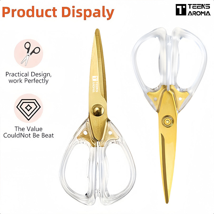 2pcs Heavy-duty Sharp Scissors - Transparent Handle, Golden Stainless Steel Blade - Ideal Choice for Kitchen, Office, Crafts, Sewing - Perfect Gift for Friends