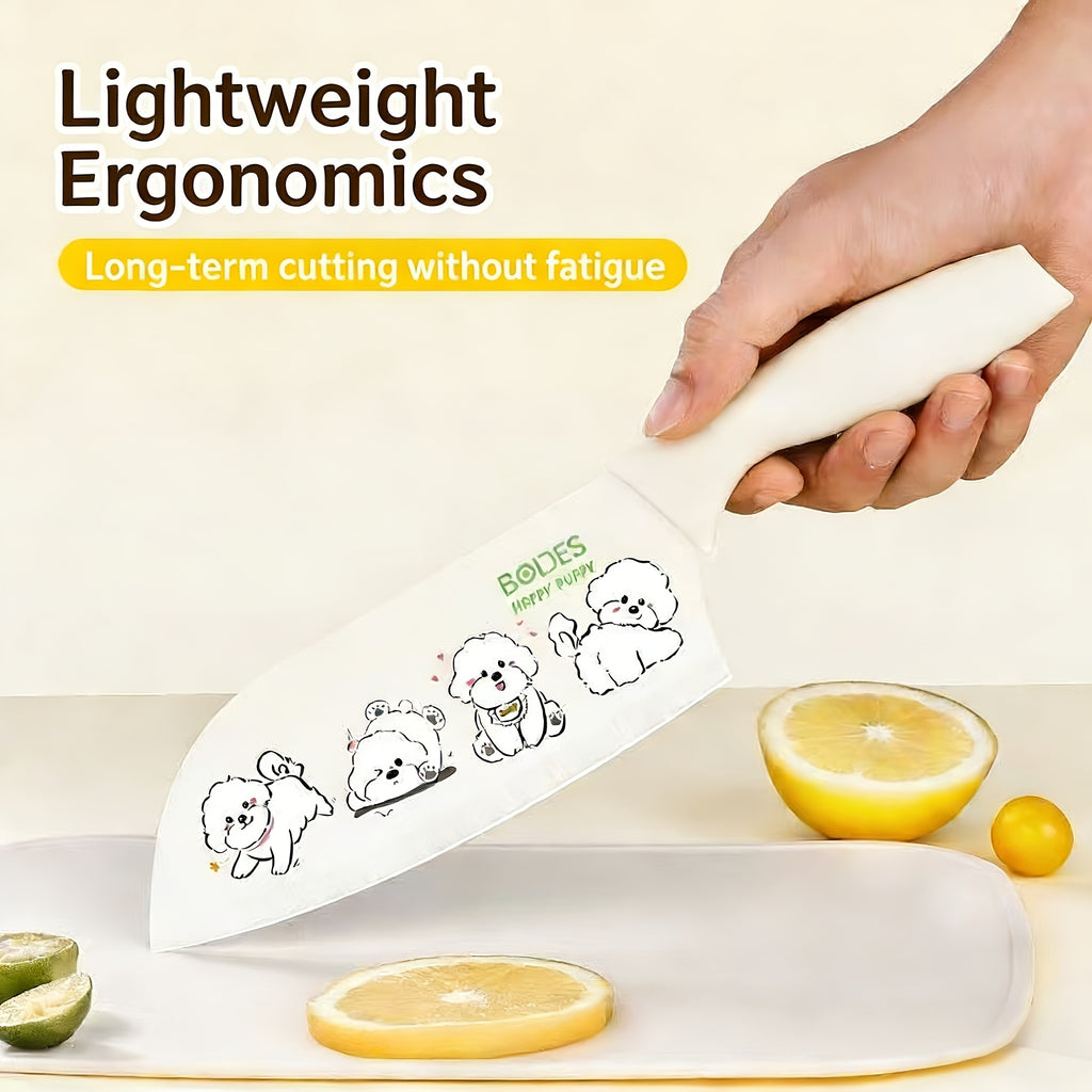 A Cute Bear-Patterned Kitchen Knife Set with One Or Two Pieces - Includes a Fruit And Vegetable Knife with a Safety Sheath, Perfect for Home Cooking with Adorable Pet Prints