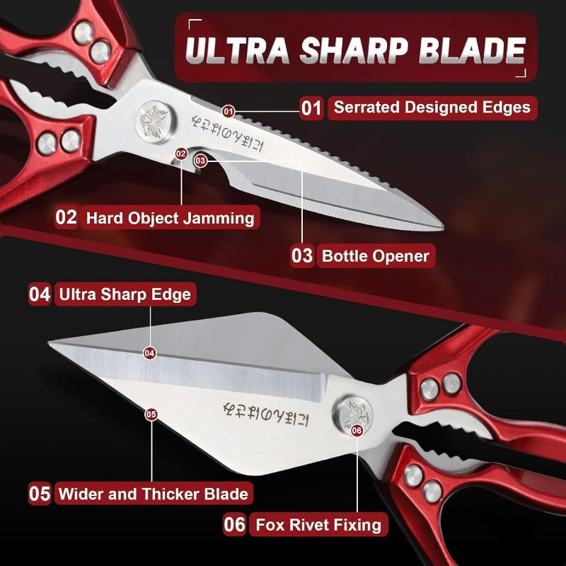 Dream Reach Heavy Duty Kitchen Shears Set with Ergonomic Handle & Serrated Blades - Professional Poultry, Meat, Seafood & Bone Cutting Scissors with Locking Mechanism, Safety Lock, Dishwasher Safe - Ideal for Home & Commercial Kitchens (Gift Box Inc