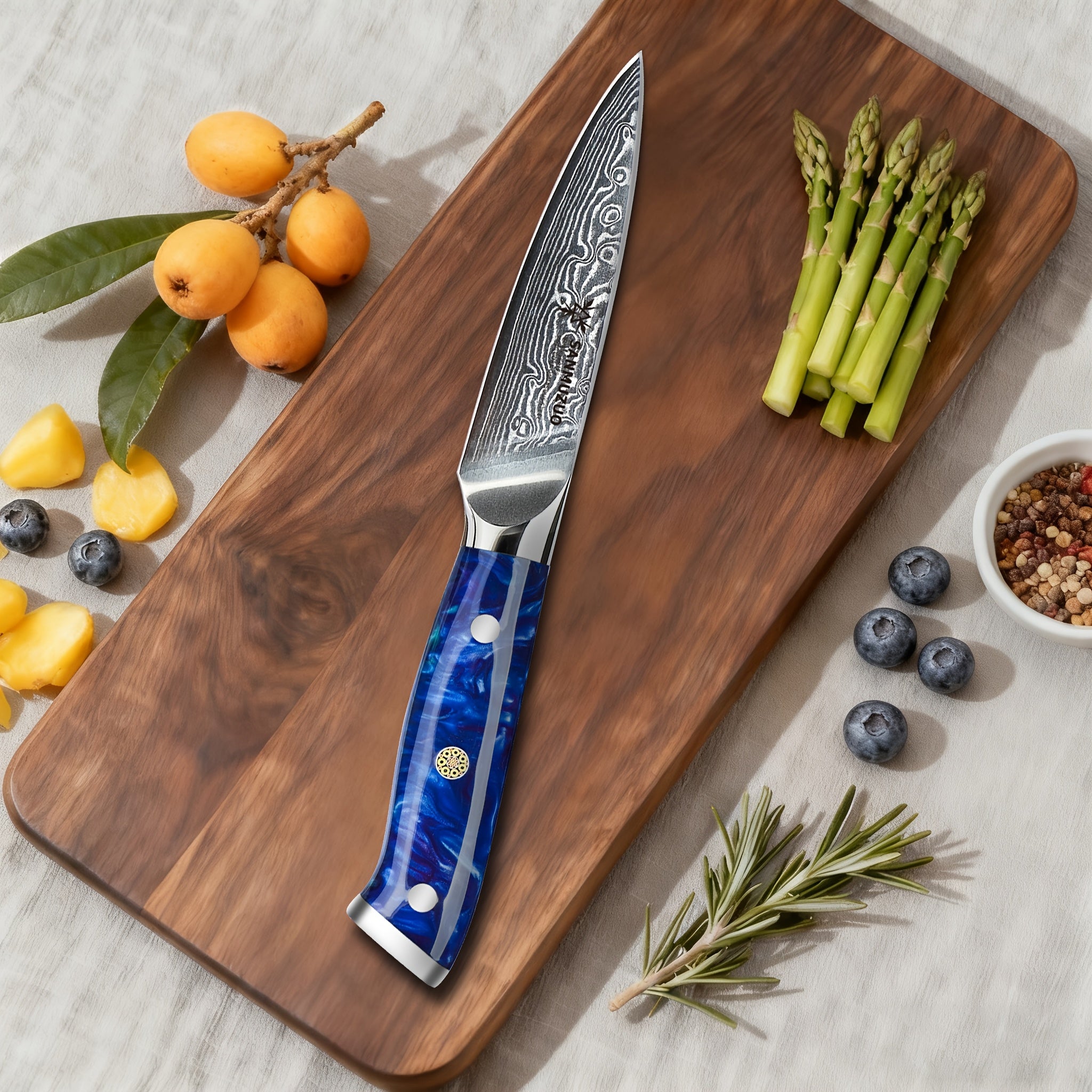 Damascus Steel Paring Knife - Xuan Series - Resin Handle - Kitchen Knife - Christmas - Kitchen Items - Easy Cutting Of Fruits And Vegetables - Super Sharp - High-quality