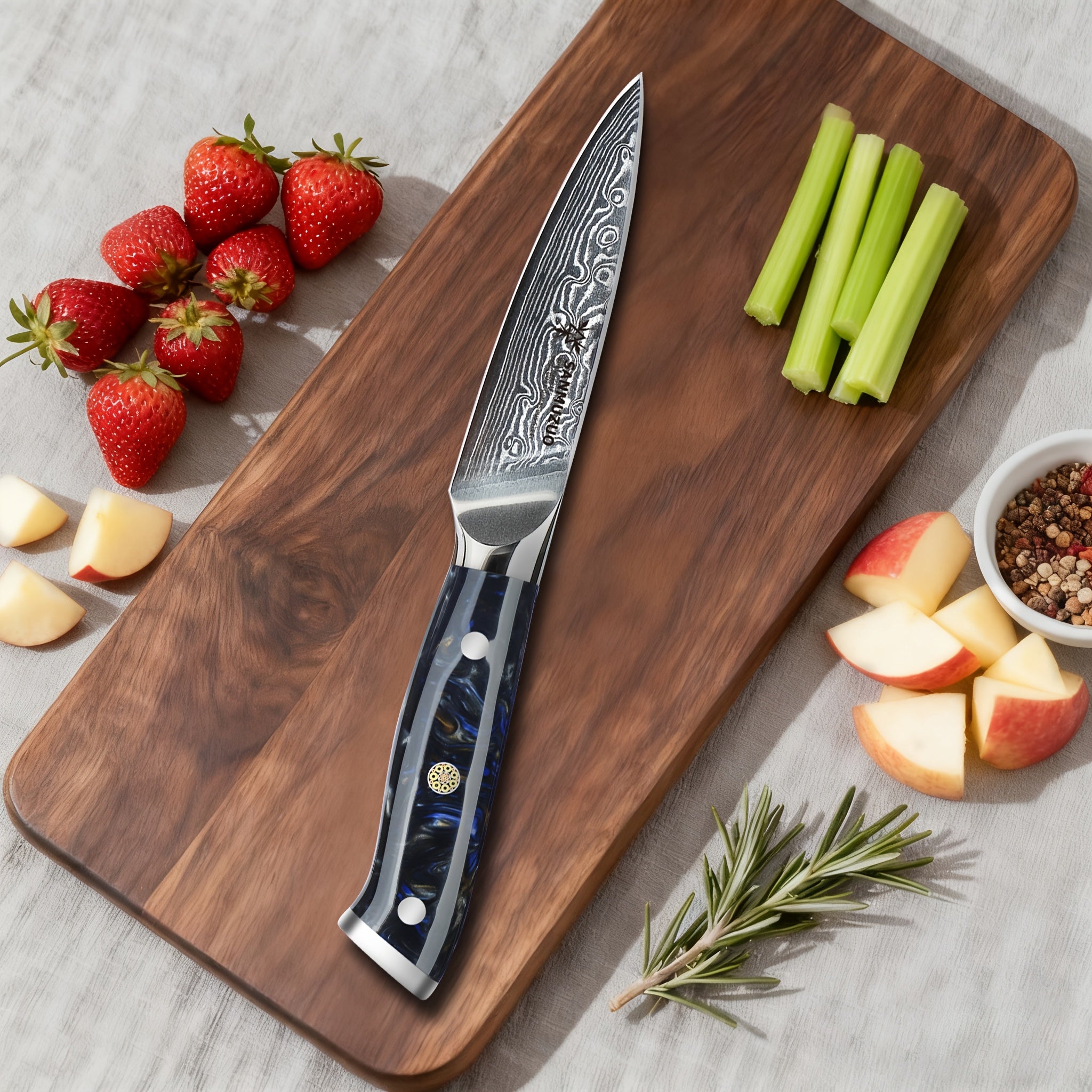 Damascus Steel Paring Knife - Xuan Series - Resin Handle - Kitchen Knife - Christmas - Kitchen Items - Easy Cutting Of Fruits And Vegetables - Super Sharp - High-quality